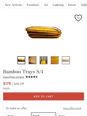 Set of 4 Vintage Bamboo Trays